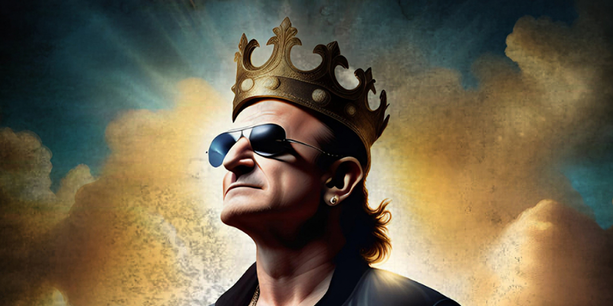 Bono met een kroon, gegenereerd via artificial intelligence 